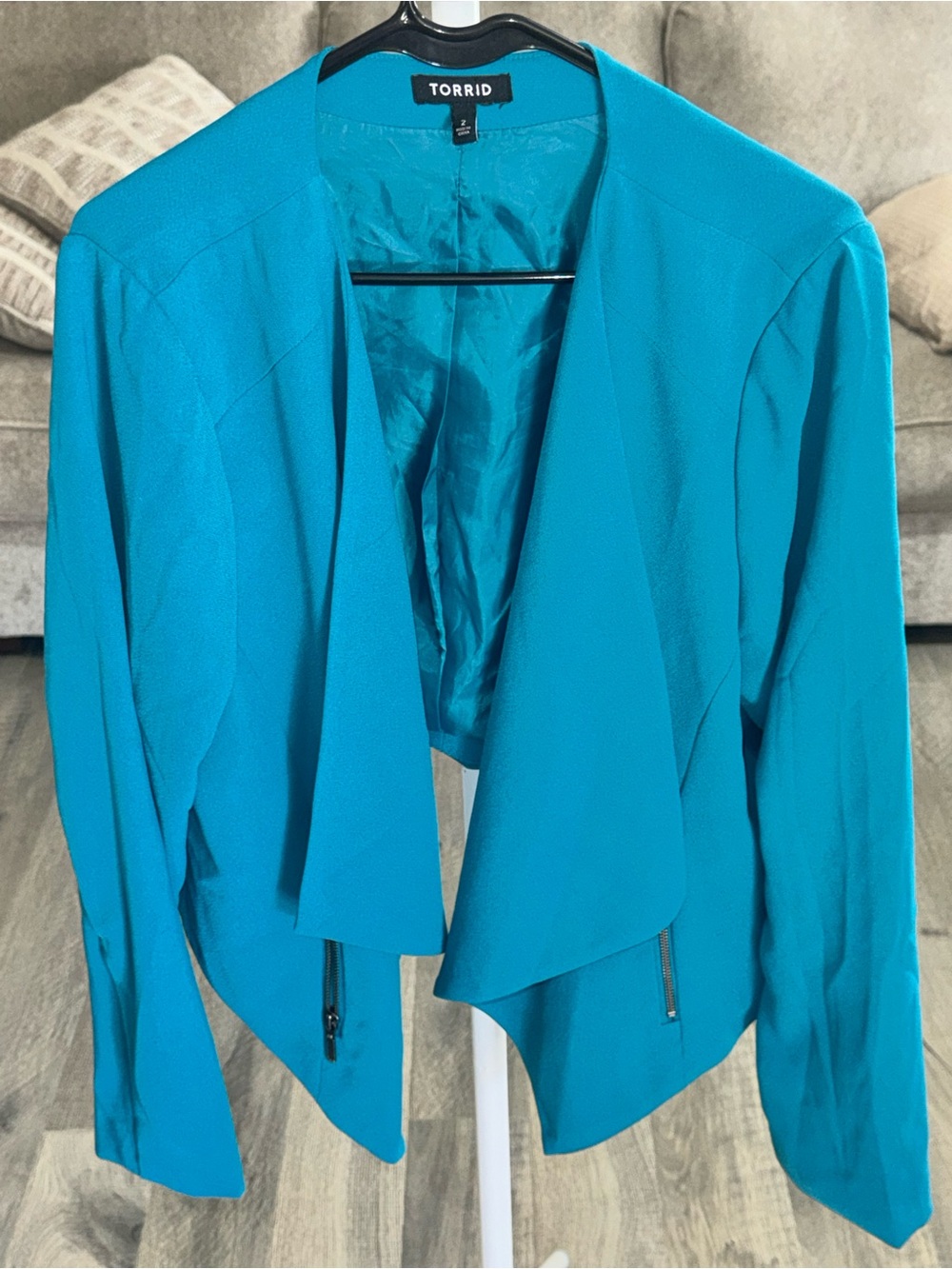 Torrid Teal Draped Open-Front blazer